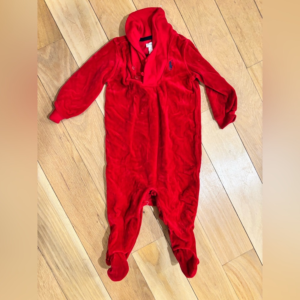 Ralph Lauren Red Velvet Romper Onesie  Size 9 mths